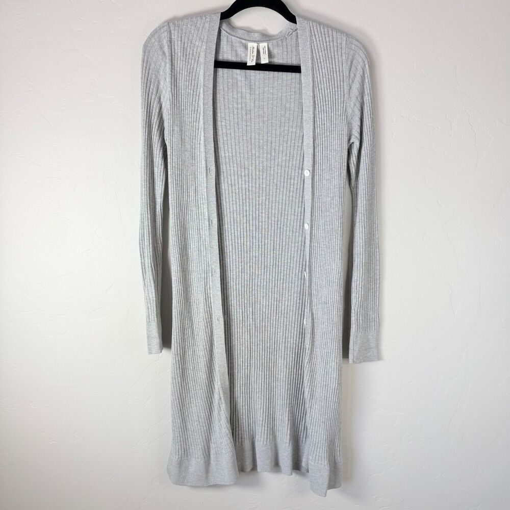 Meadow Rue Anthropologie Grey Ribbed Longline Duster Cardigan Sweater XS